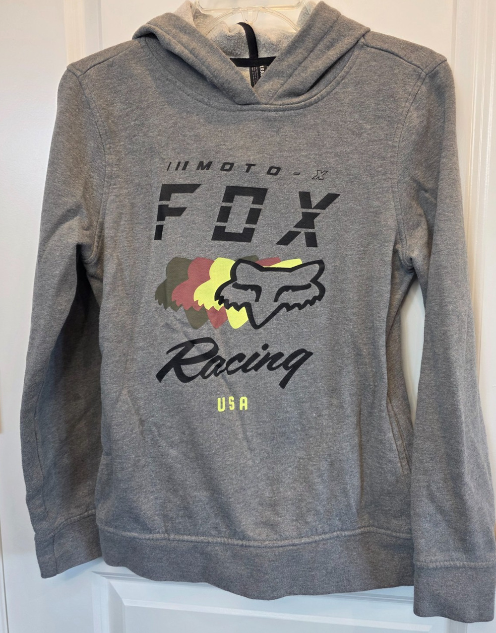 Fox Racing Y2K Hoodie Jacket Womens Small Gray Moto X Graphic Pullover Motocross